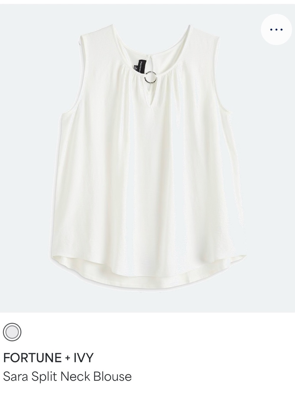 FORTUNE + IVY White Split Neck Sleeveless Tank with Ring Detail
